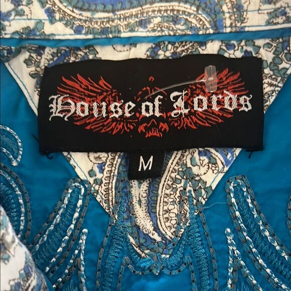 House of Lords Blue Button Down Shirt with Embroidered Design Y2K - Picture 6 of 7